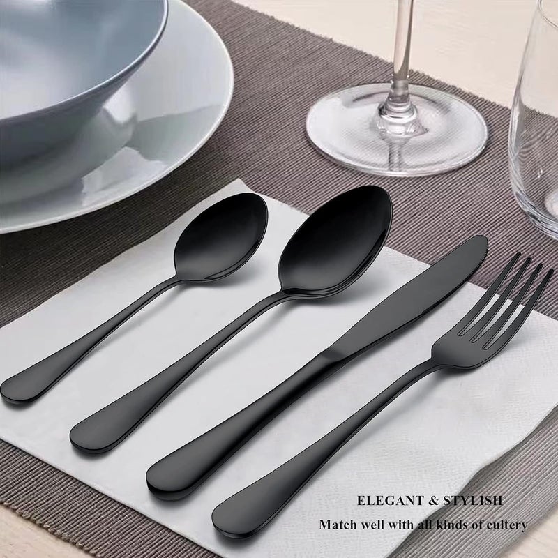 Wildone 48-Piece Black Flatware Set with Steak Knives, Stainless Steel Silverware Cutlery Set Service for 8, Tableware Eating Utensils Include Knives/Forks/Spoons, Mirror Polished, Dishwasher Safe - Image 5