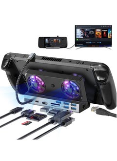 محطة إرساء Steam Deck مع مروحة، حامل قاعدة Steam Deck 10 في 1 يدعم HDMI 2.0 4k@60hz، جيجابت إيثرنت، شحن كامل السرعة USB-C، USB-A 3.0، USB-A 2.0، SD(U3)، تف (U3)