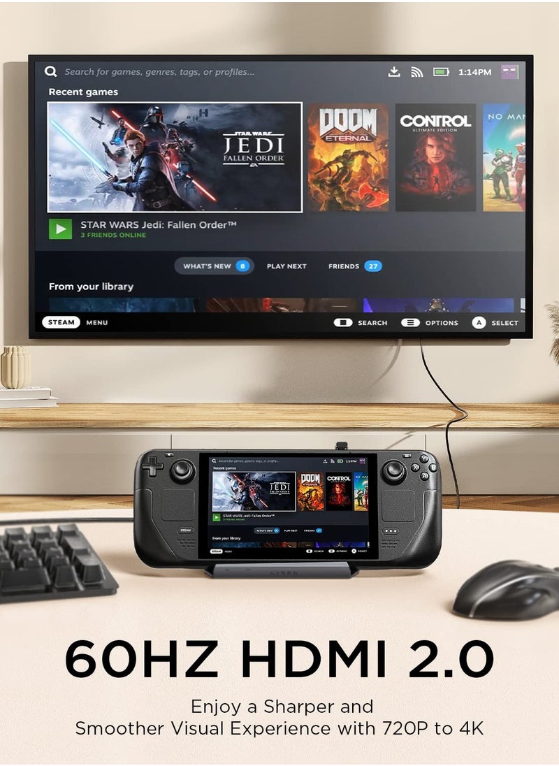 SYOSI - محطة إرساء Steam Deck مع مروحة، حامل قاعدة Steam Deck 10 في 1 يدعم HDMI 2.0 4k@60hz، جيجابت إيثرنت، شحن كامل السرعة USB-C، USB-A 3.0، USB-A 2.0، SD(U3)، تف (U3) - Image 1