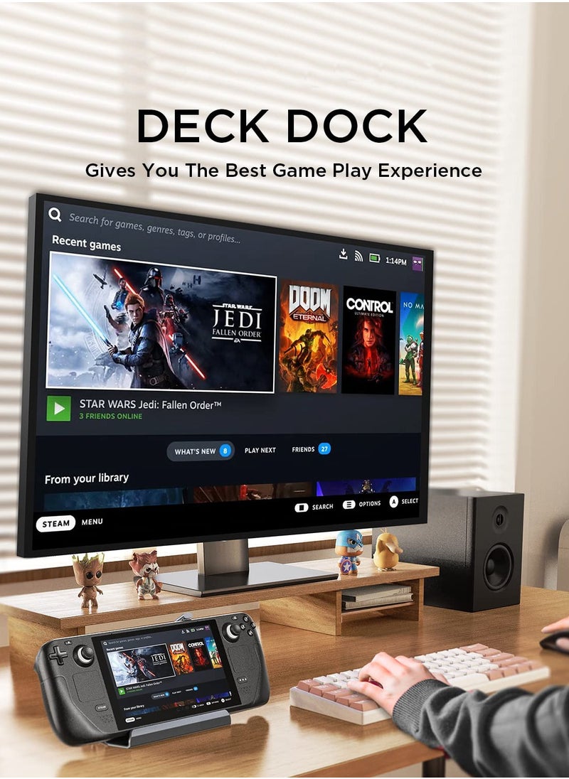 SYOSI - محطة إرساء Steam Deck مع مروحة، حامل قاعدة Steam Deck 10 في 1 يدعم HDMI 2.0 4k@60hz، جيجابت إيثرنت، شحن كامل السرعة USB-C، USB-A 3.0، USB-A 2.0، SD(U3)، تف (U3) - Image 1