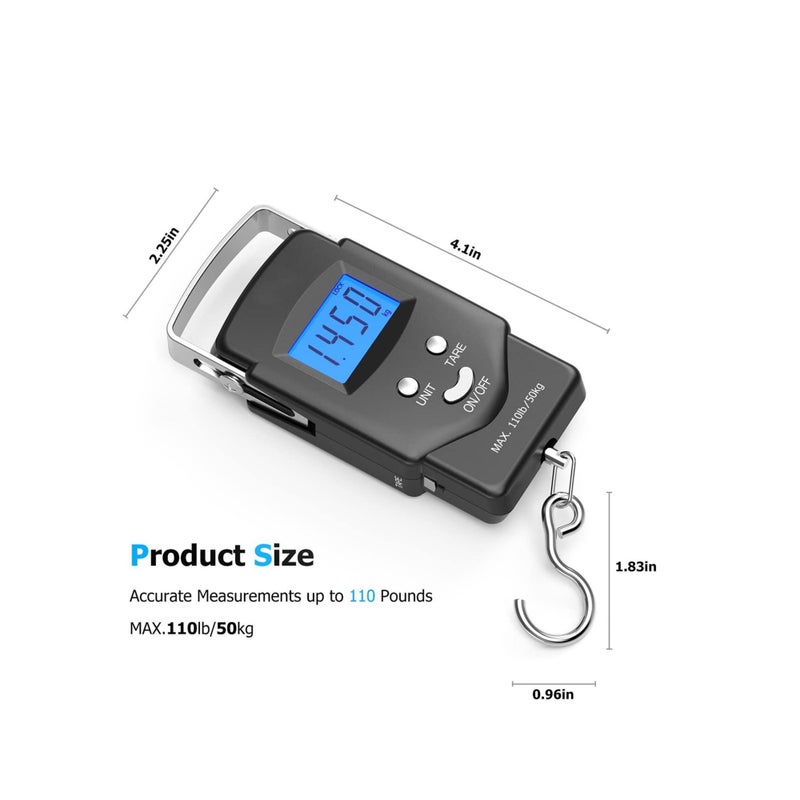 SOLARAE Digital Scale Baggage Scale, Fish Scale Heavy Weight Scale, Backlight Scale, Ultra Portable Scale, Scale Suitcase, Fishing Postal Hanging Hook Scale with Measuring Tape110lb /50kg - Image 3