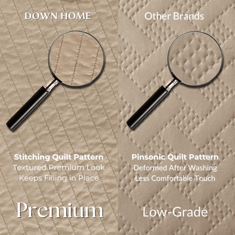DOWN HOME Queen Quilt Bedding Set with Shams, Vintage Washed Soft Quilted Blanket Thin Comforter Lightweight Bedspread Coverlet Bed Cover, Brushed Microfiber Stripe Stitching, Brown, 86"x90" - Image 3