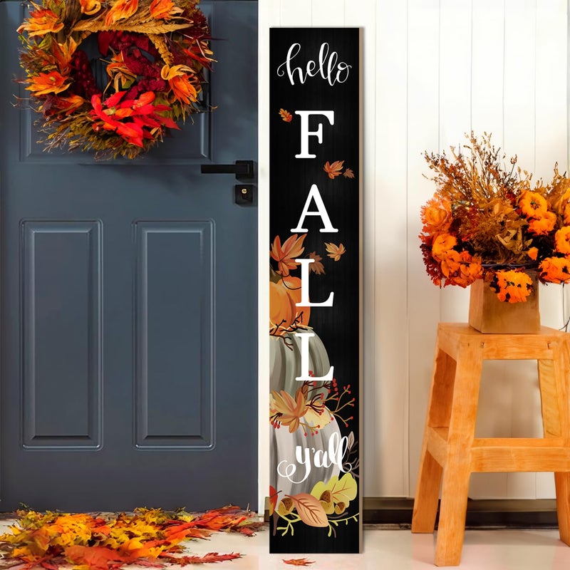 Hello Fall Yall Wooden Porch Sign 47 Autumn Large Welcome Porch Sign for Pumpkin Maple Leaf Sign Home Front Door Yard Party Decor