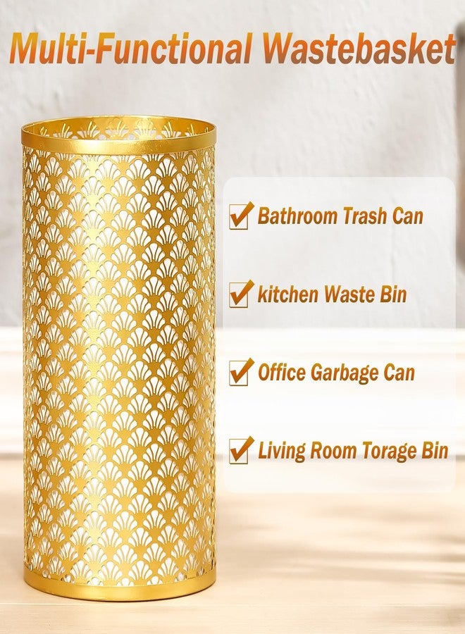 MOCOME Small Metal Garbage Can, Decorative Fans Waste Basket, Elegant Gold Trash Can for Bathroom, Bedroom, Office and Kitchen, 7" W X 7" L X 12" H - Image 5