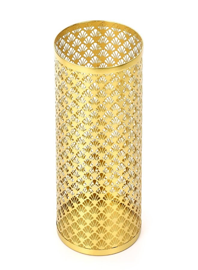 MOCOME Small Metal Garbage Can, Decorative Fans Waste Basket, Elegant Gold Trash Can for Bathroom, Bedroom, Office and Kitchen, 7" W X 7" L X 12" H - Image 2