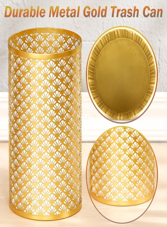 MOCOME Small Metal Garbage Can, Decorative Fans Waste Basket, Elegant Gold Trash Can for Bathroom, Bedroom, Office and Kitchen, 7" W X 7" L X 12" H - Image 4