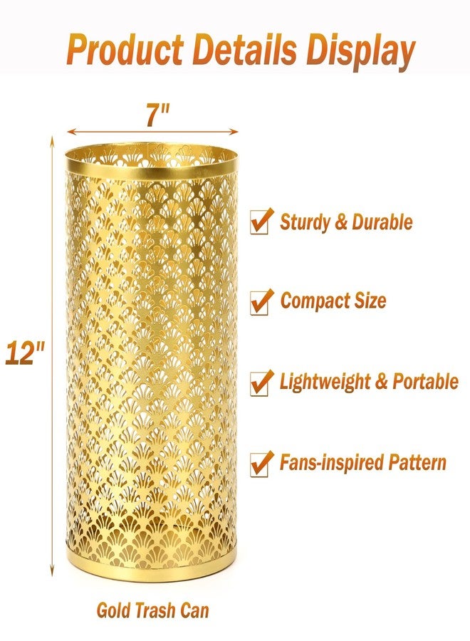 MOCOME Small Metal Garbage Can, Decorative Fans Waste Basket, Elegant Gold Trash Can for Bathroom, Bedroom, Office and Kitchen, 7" W X 7" L X 12" H - Image 3