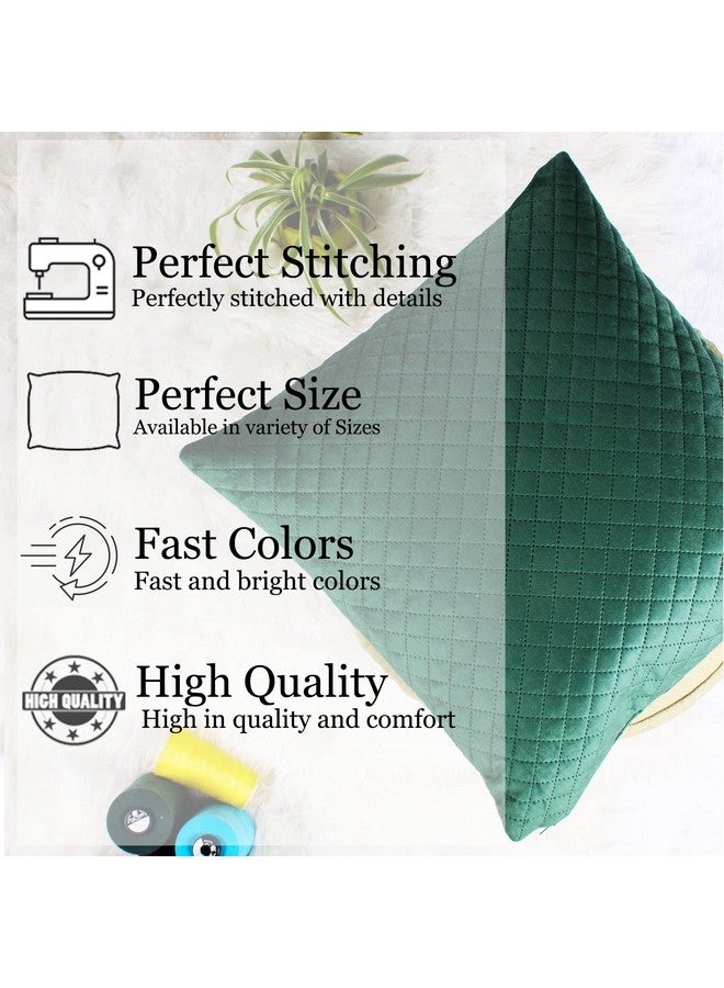 STITCHNEST Set of 2 Cushion Cover | Quilted Velvet | Green| Soft & Premium Look | 16x16 Inches | Fit for Sofa & Living Room Décor - Image 2