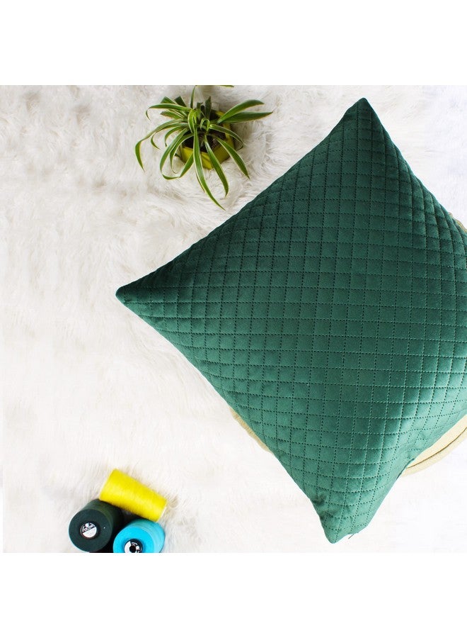 STITCHNEST Set of 2 Cushion Cover | Quilted Velvet | Green| Soft & Premium Look | 16x16 Inches | Fit for Sofa & Living Room Décor - Image 3