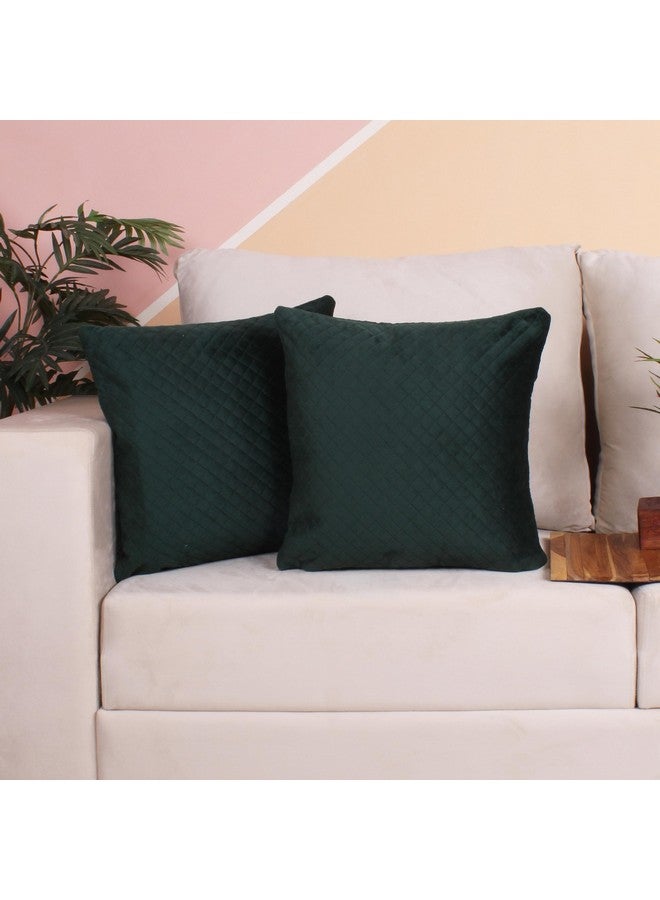 STITCHNEST Set of 2 Cushion Cover | Quilted Velvet | Green| Soft & Premium Look | 16x16 Inches | Fit for Sofa & Living Room Décor - Image 1
