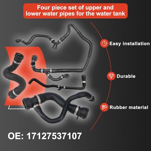 MUNIK Upper Radiator Coolant Hose With Vent Hose Set of 4 Replace# 17127537107 17127536235 17127537108 17127537109 for 2007-2013 BMW E70 X5 3.0si - Image 3