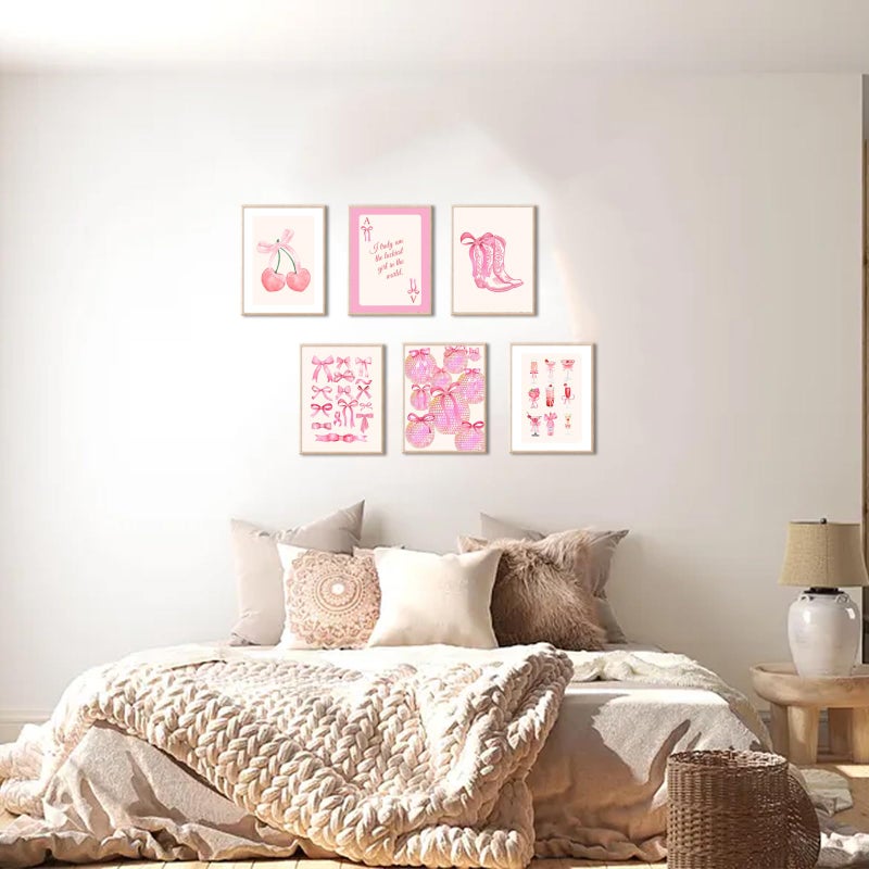Uniro Coquette Room Decor Pink, Trendy Bows Wall Art Posters for Girls Dorm Bedroom Decor, Cute Coquette Posters, Coquette Wall Decor, Preppy Room Decor Aesthetic, Girly Wall Art Prints Ball Cherry Bow Room Decor for Apartment Decor- 8x10Inch|UNFRAMED - Image 4