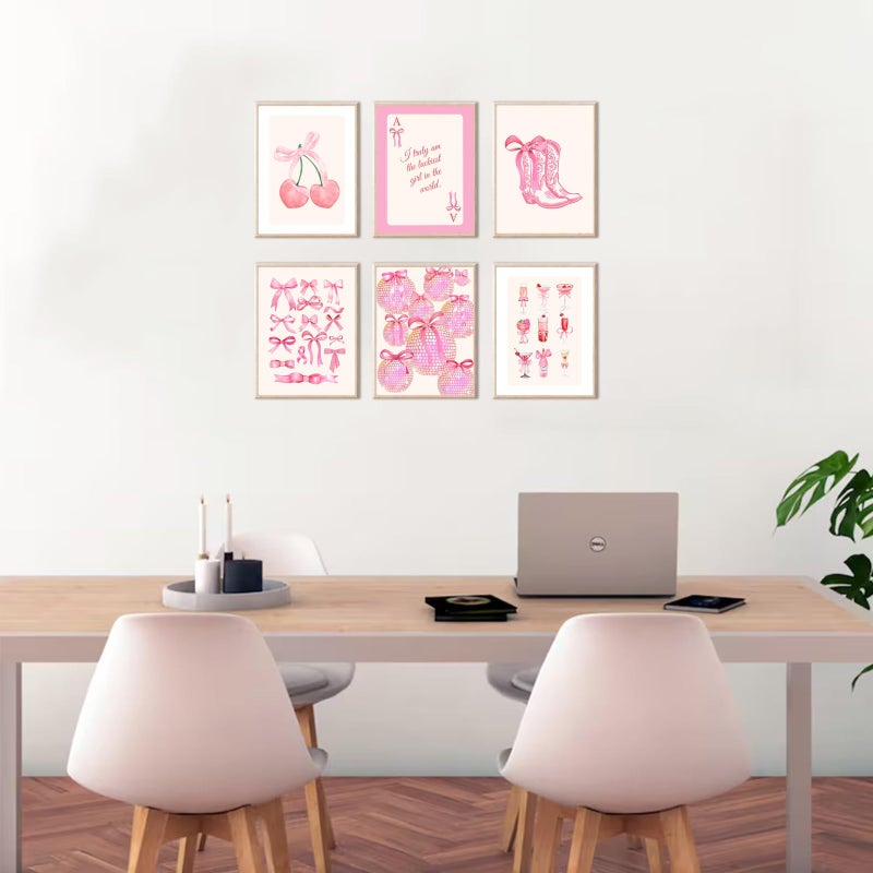 Uniro Coquette Room Decor Pink, Trendy Bows Wall Art Posters for Girls Dorm Bedroom Decor, Cute Coquette Posters, Coquette Wall Decor, Preppy Room Decor Aesthetic, Girly Wall Art Prints Ball Cherry Bow Room Decor for Apartment Decor- 8x10Inch|UNFRAMED - Image 3