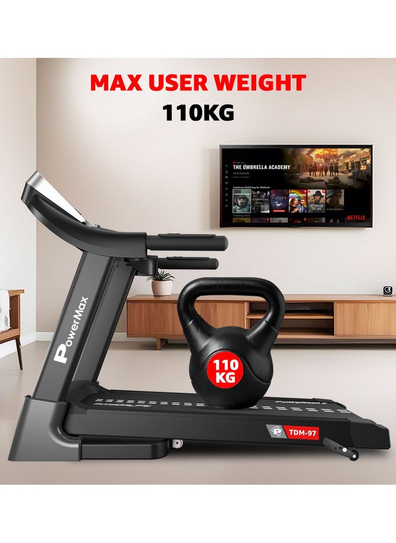PowerMax Fitness PowerMax Fitness TDM-97 (4Hp Peak) Treadmill For Home, Cardio Training, With 12 Pre-Set Workout Programs & 3 Target Based Modes, Max User Weight 110Kg, Max Speed 12 Km/Hr  - Image 4