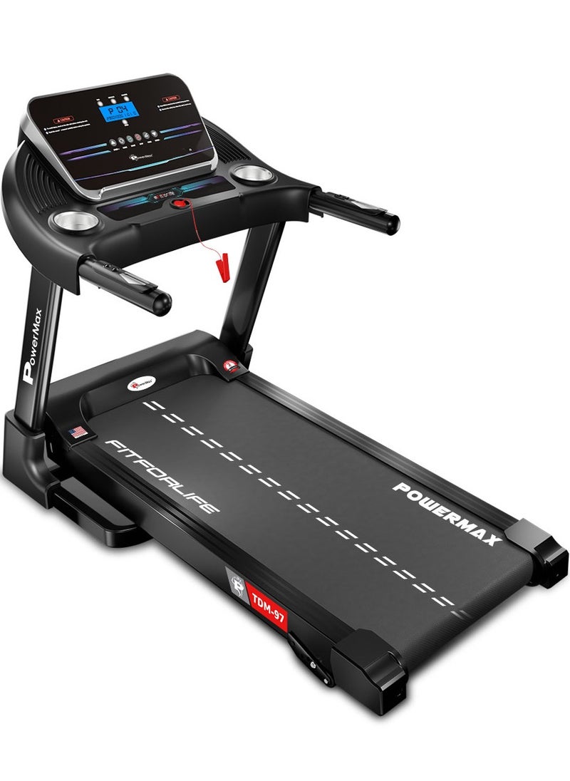 PowerMax Fitness PowerMax Fitness TDM-97 (4Hp Peak) Treadmill For Home, Cardio Training, With 12 Pre-Set Workout Programs & 3 Target Based Modes, Max User Weight 110Kg, Max Speed 12 Km/Hr  - Image 1