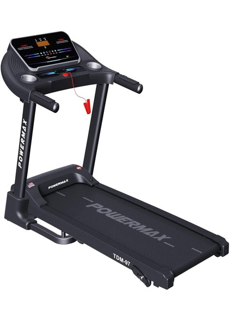 PowerMax Fitness TDM-97 (4Hp Peak) Treadmill For Home, Cardio Training, With 12 Pre-Set Workout Programs & 3 Target Based Modes, Max User Weight 110Kg, Max Speed 12 Km/Hr