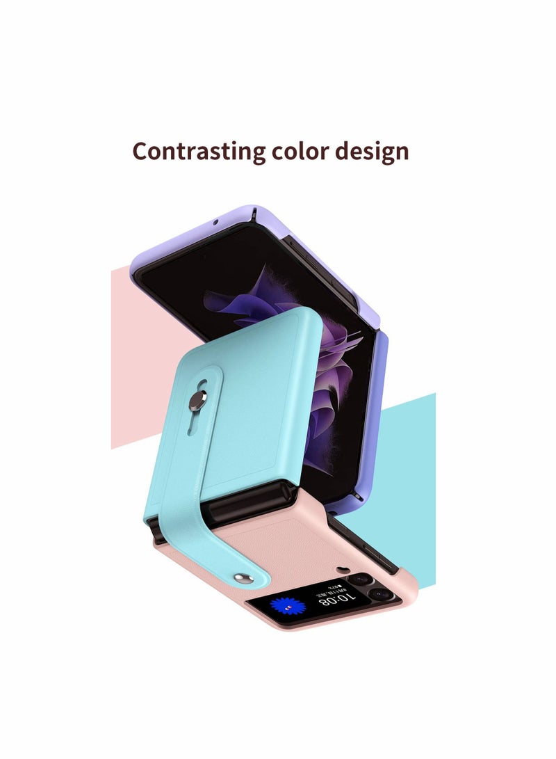 Captaintech Mobile Phone Protective Case, KASTWAVE for Z Flip 3 5G 2021 with Hand Strap Cover PU Leather Compatible with Fit for Samsung Galaxy Z Flip 3 5G Case Wristband Plastic PC (Purple) - Image 3