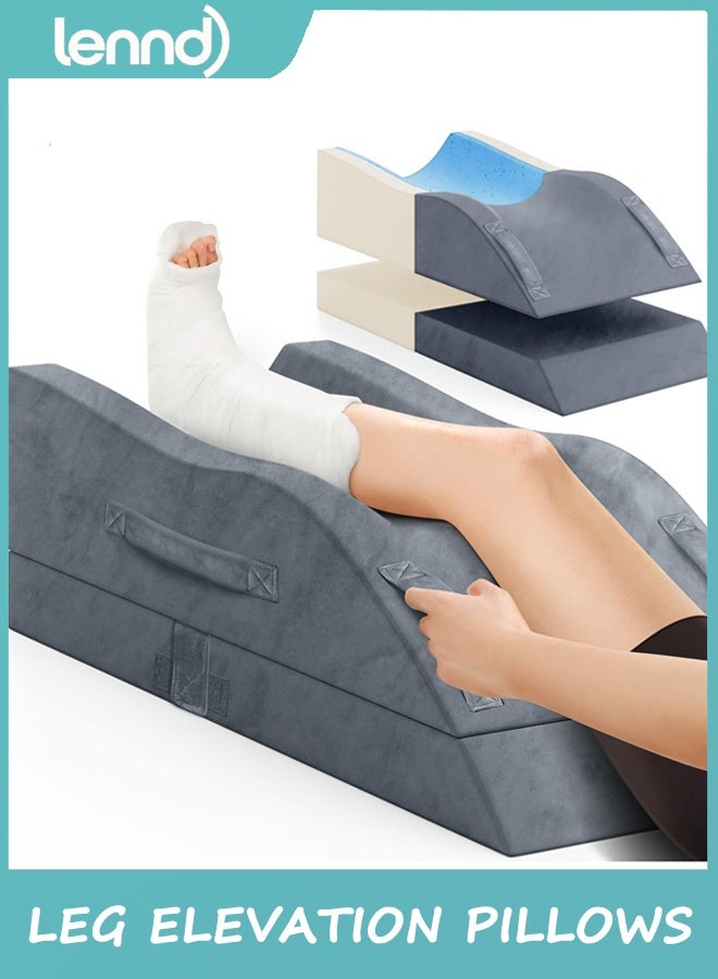 LENND Leg Elevation Pillows, Wedge Pillow for After Surgery, Memory Foam Leg Support Adjustable, Comfort Care for Back Knee Hip Ankles Pain, Knee Pillow for Sleeping Blood Circulation Grey - Image 1