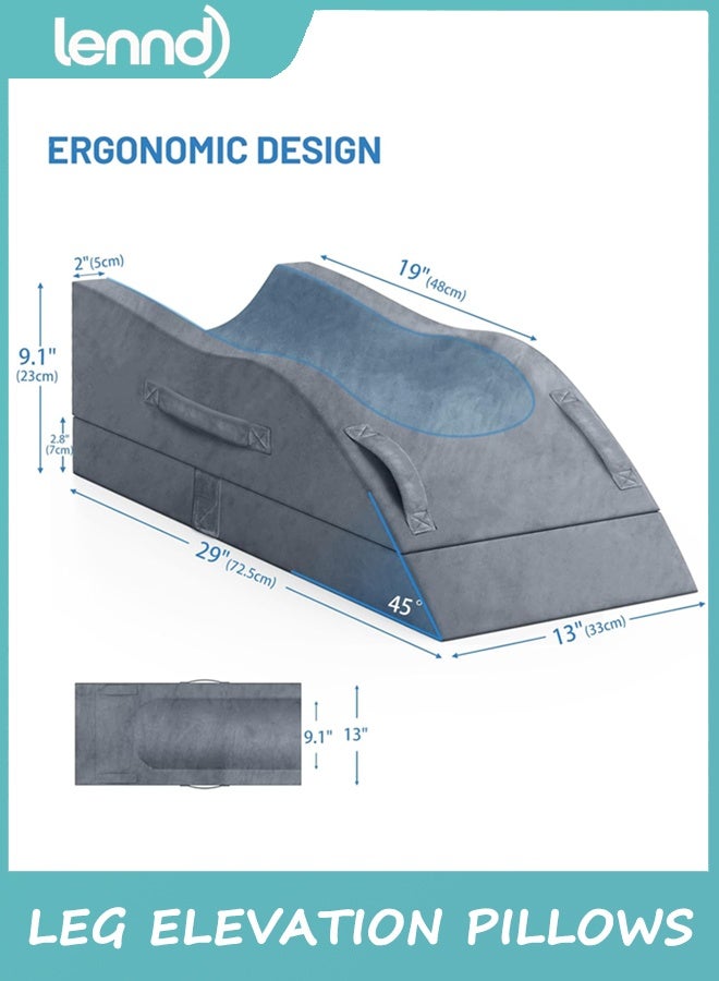 LENND Leg Elevation Pillows, Wedge Pillow for After Surgery, Memory Foam Leg Support Adjustable, Comfort Care for Back Knee Hip Ankles Pain, Knee Pillow for Sleeping Blood Circulation Grey - Image 2