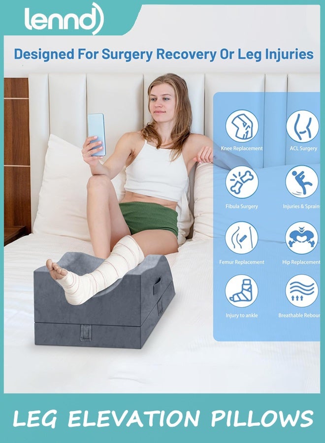 LENND Leg Elevation Pillows, Wedge Pillow for After Surgery, Memory Foam Leg Support Adjustable, Comfort Care for Back Knee Hip Ankles Pain, Knee Pillow for Sleeping Blood Circulation Grey - Image 5