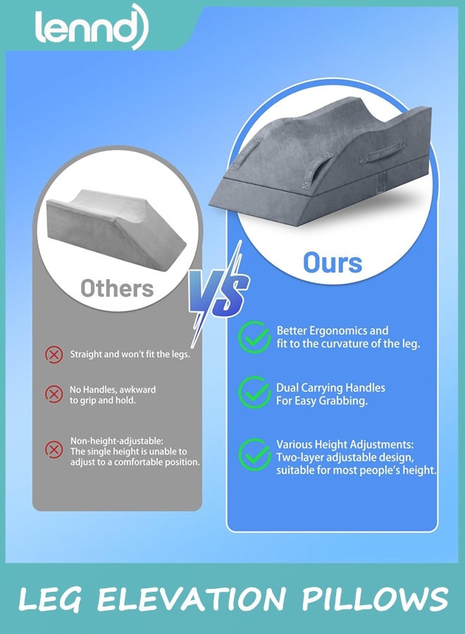 LENND Leg Elevation Pillows, Wedge Pillow for After Surgery, Memory Foam Leg Support Adjustable, Comfort Care for Back Knee Hip Ankles Pain, Knee Pillow for Sleeping Blood Circulation Grey - Image 3