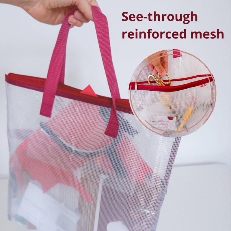 Madam Sew Project Bag - Craft Bag Organizer Tote with Handles, Two Pockets, See-Through Mesh, and Card Slot â€“ Perfect for Quilting, Knitting, Stitching and Embroidery Projects Storage - 16â€x16â€ - Image 3