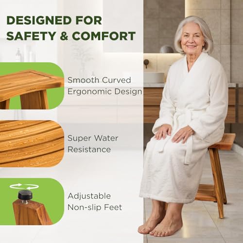 GREENTEAK Premium 18" Teak Wood Shower Bench, Waterproof Teak Shower Stool, Non-Slip Feet for Enhanced Safety, Spa Bath Seat for Bathroom, Indoor & Outdoor Use, 300 lb (Upgrade 18" 2-Tier, Straight) - Image 4