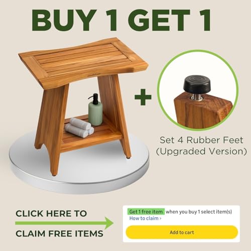 GREENTEAK Premium 18" Teak Wood Shower Bench, Waterproof Teak Shower Stool, Non-Slip Feet for Enhanced Safety, Spa Bath Seat for Bathroom, Indoor & Outdoor Use, 300 lb (Upgrade 18" 2-Tier, Straight) - Image 5