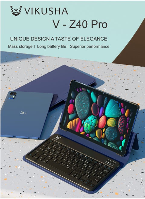 VIKUSHA V-Z40PRO tablet, 10.1 inches, 4+128GB large storage, dual-band WiFi (2.4G/5G), IPS HD screen (800×1280), 6580mAh large battery, Android 13 + GMS certified, global multilingual support. It is a comprehensive device, ideal for learning, working, and entertainment! Grey