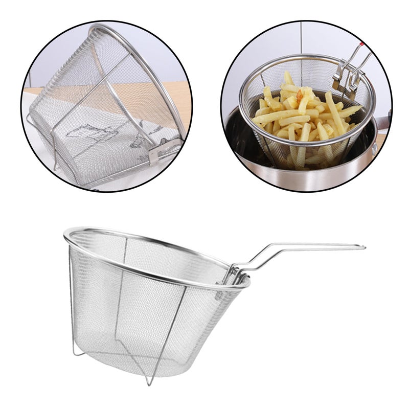 ZHQZZPH 7 Inch Stainless Steel Fryer Basket | Replacement Accessory Round Wire Deep Fryer Basket with Foldable Handle - Durable & Easy Cleaning Frying Tool for Restaurants, Home Kitchens - Image 4