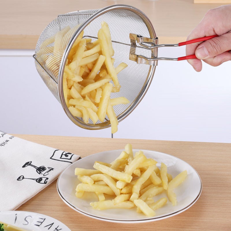 ZHQZZPH 7 Inch Stainless Steel Fryer Basket | Replacement Accessory Round Wire Deep Fryer Basket with Foldable Handle - Durable & Easy Cleaning Frying Tool for Restaurants, Home Kitchens - Image 3