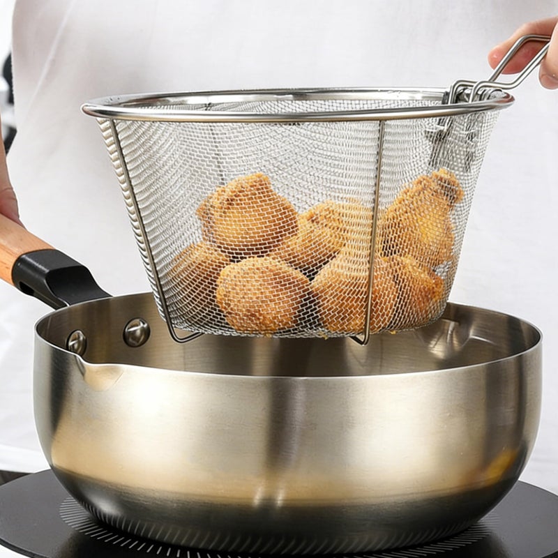 ZHQZZPH 7 Inch Stainless Steel Fryer Basket | Replacement Accessory Round Wire Deep Fryer Basket with Foldable Handle - Durable & Easy Cleaning Frying Tool for Restaurants, Home Kitchens - Image 5