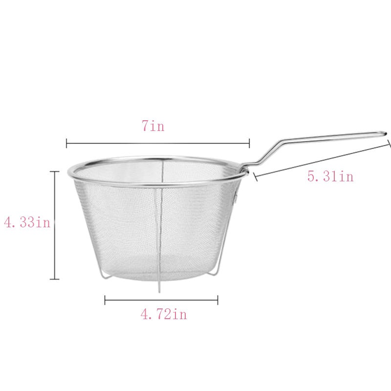 ZHQZZPH 7 Inch Stainless Steel Fryer Basket | Replacement Accessory Round Wire Deep Fryer Basket with Foldable Handle - Durable & Easy Cleaning Frying Tool for Restaurants, Home Kitchens - Image 2