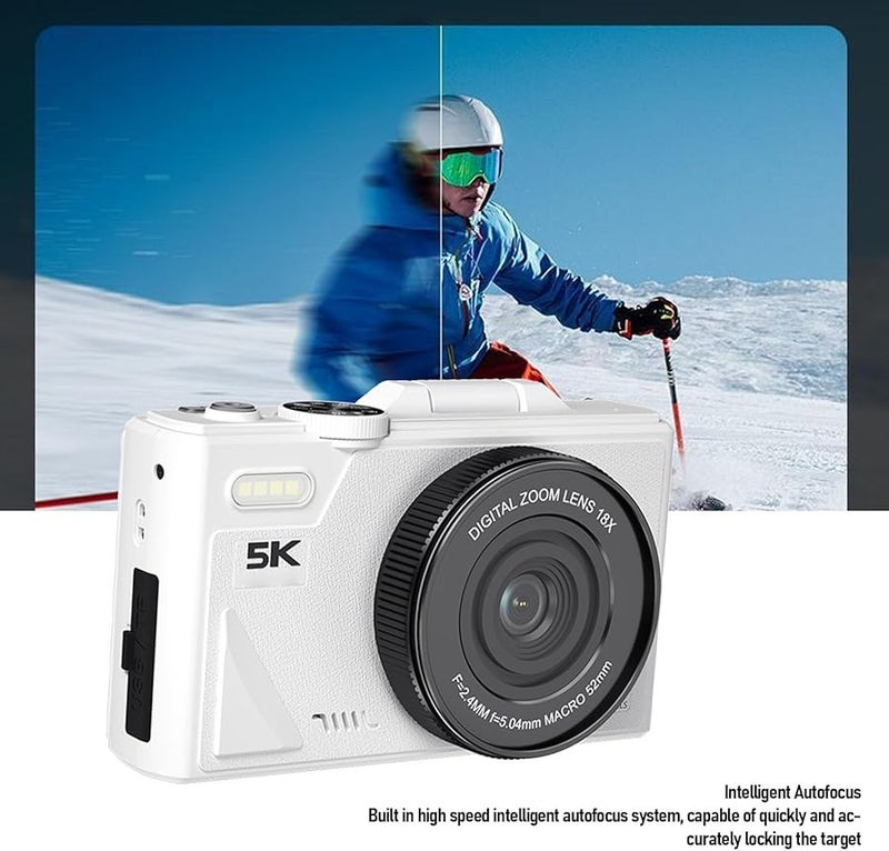 Fockety 5K Digital Camera Autofocus 75MP Vlog Camera With 18X Zoom 3 Inch Flip Screen Anti Shake White - Image 5