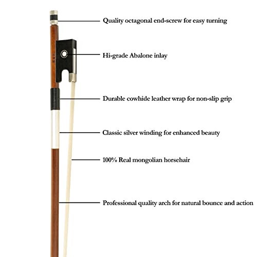 M MI & VI MI&VI NB-510 Brazilwood Violin Bow (3/4 Size) with Ebony Frog | Octagonal Silver Mount | Well Balanced | Light Weight | Real Mongolian Horse Hair - MIVI Music - Image 3