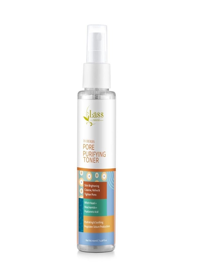 Lass Natural 18 Herbs Pore Purifying Toner | With Niacinamide and Witch Hazel | Hydrating and Soothing| Help to maintain skin natural pH level for Men and Women| For All Skin Types | Dermatologically Tested |100 ml