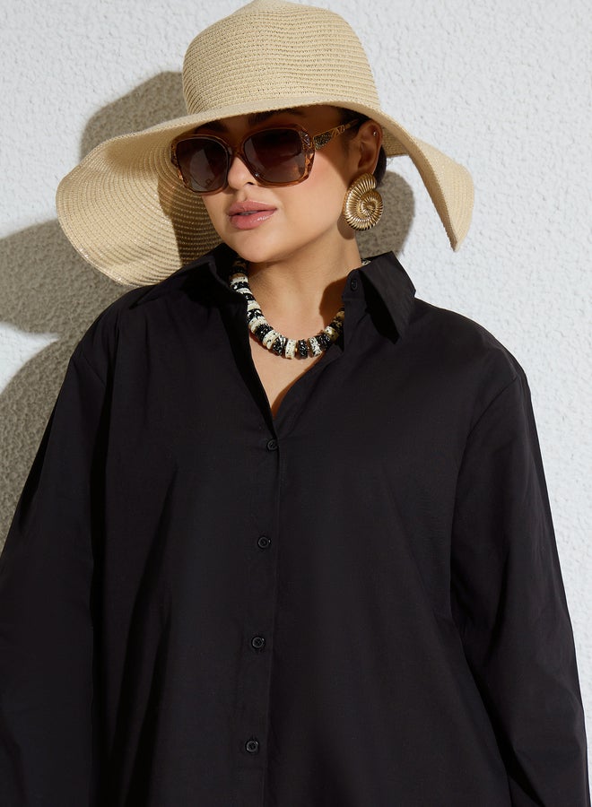 SASSAFRAS Black Poplin Oversized Shirt and Mom Fit Pants Co-Ords - Image 4