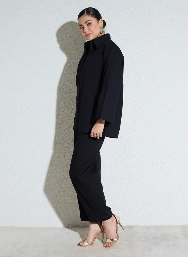 SASSAFRAS Black Poplin Oversized Shirt and Mom Fit Pants Co-Ords