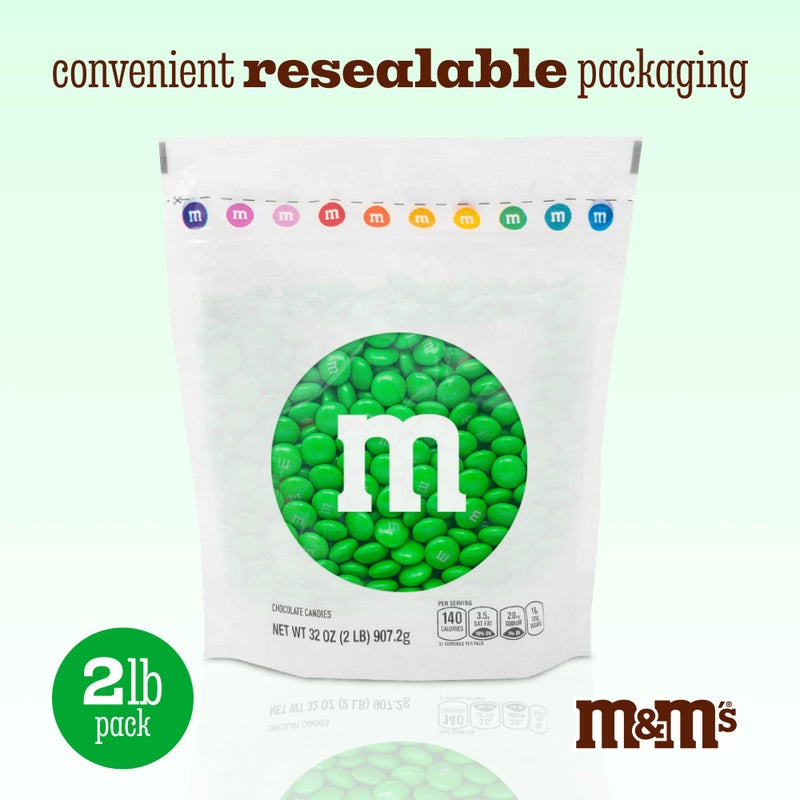 M&M’S WORLD Green Milk Chocolate Candy,2lbs of M&M'S Resealable Pack for Candy Bars,Christmas,St. Patrick's Day Parties,Birthdays,Graduations,Dessert Tables & DIY Party Favors,Bulk Chocolate - Image 4