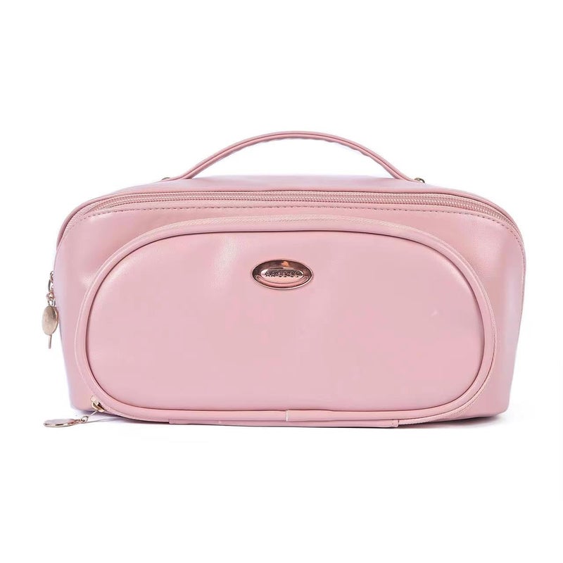 Salepush Large Capacity Cosmetic Bag Portable Leather Womens Makeup Bag Multifunctional Storage Bag for Travel Light Pink - Image 5