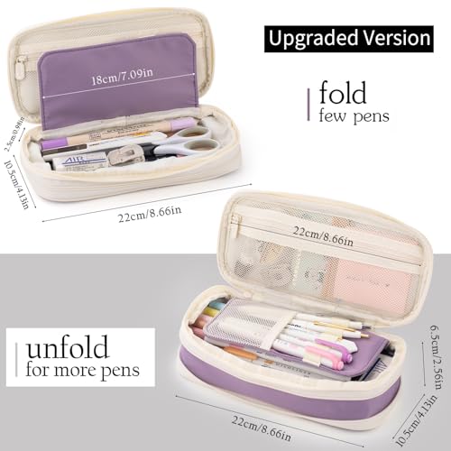 EASTHILL Big Capacity Pencil Case Large Pencil Pouch Stationery Pen Bag for Teen Girls-Purple - Image 2