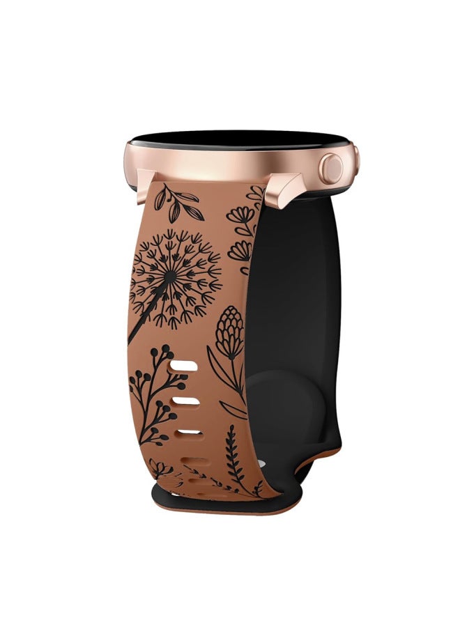 Loquat For Samsung Watch4/5/5PRO/6 Double Color Carved Dandelion Embossed 20MM Silicone Strap-Color:07#Caramel + Black-Dimensions:20MM  - Image 1