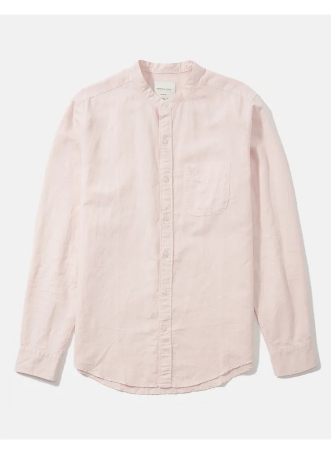 امريكان ايجل AE Linen Band Collar Button Up Shirt