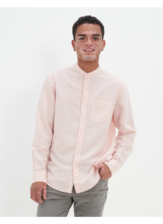 امريكان ايجل AE Linen Band Collar Button Up Shirt