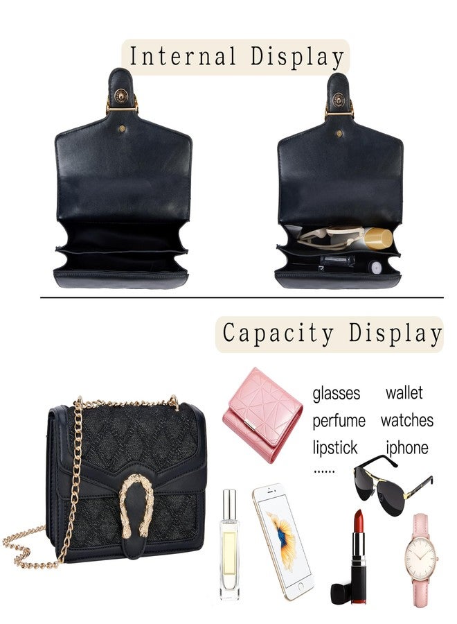DEEPMEOW Womens Quilted Crossbody Shoulder Purse - Fashion Denim Handbag with Chain Strap Casual Mini Square Messenger Bag（Black） - Image 5