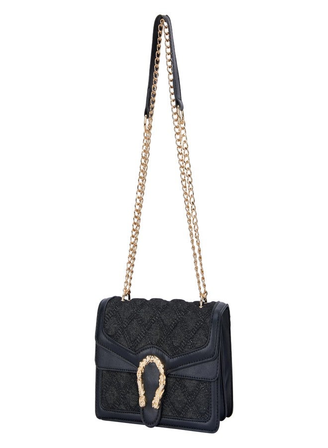 DEEPMEOW Womens Quilted Crossbody Shoulder Purse - Fashion Denim Handbag with Chain Strap Casual Mini Square Messenger Bag（Black） - Image 1