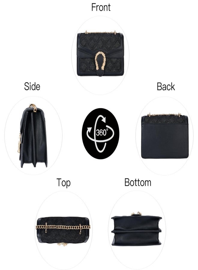 DEEPMEOW Womens Quilted Crossbody Shoulder Purse - Fashion Denim Handbag with Chain Strap Casual Mini Square Messenger Bag（Black） - Image 3