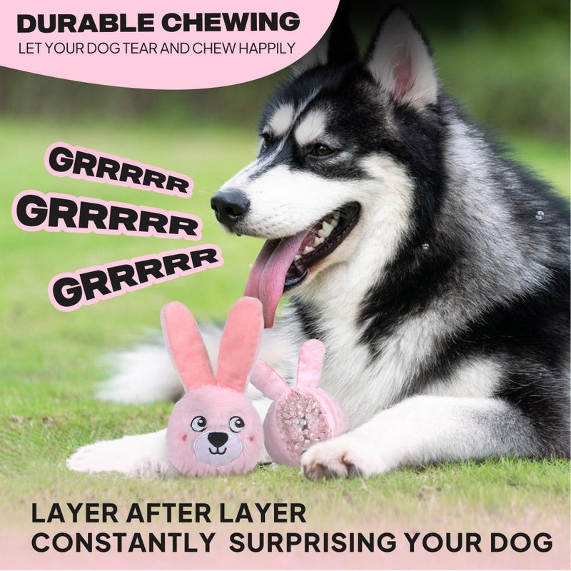 Fida Squeaky Dog Toys for Aggressive Chewers 3 in 1, Dog Chew Toys with 3 Layers,Interactive Dog Toys for Large Dogs Balls to Keep Them Busy for Small Medium Dogs(Pink Bunny) - Image 3