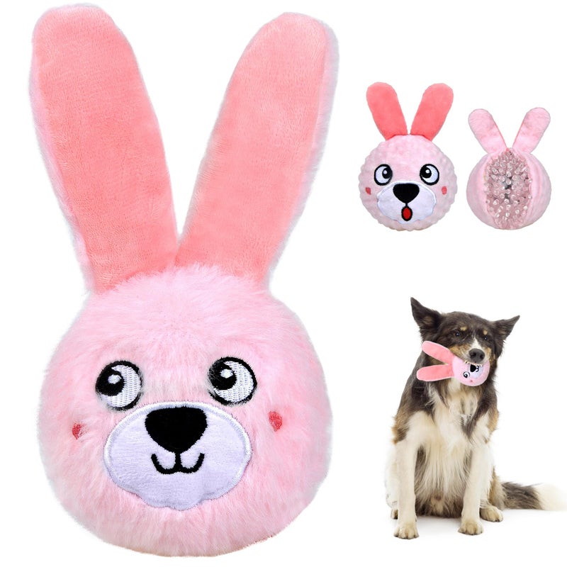 Fida Squeaky Dog Toys for Aggressive Chewers 3 in 1, Dog Chew Toys with 3 Layers,Interactive Dog Toys for Large Dogs Balls to Keep Them Busy for Small Medium Dogs(Pink Bunny) - Image 1