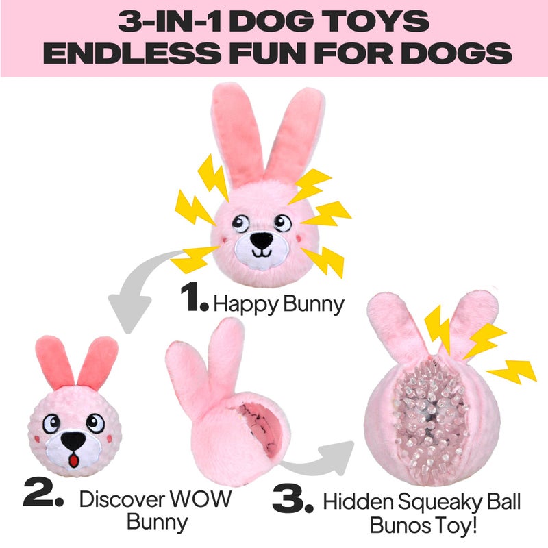 Fida Squeaky Dog Toys for Aggressive Chewers 3 in 1, Dog Chew Toys with 3 Layers,Interactive Dog Toys for Large Dogs Balls to Keep Them Busy for Small Medium Dogs(Pink Bunny) - Image 2